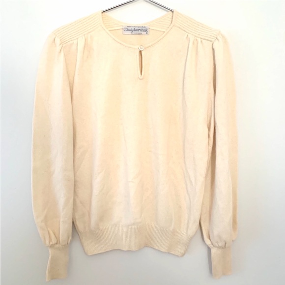 STANLEY KORSHAK 100% Cream Cashmere Sweater, Balloon Sleeves - Picture 1 of 5